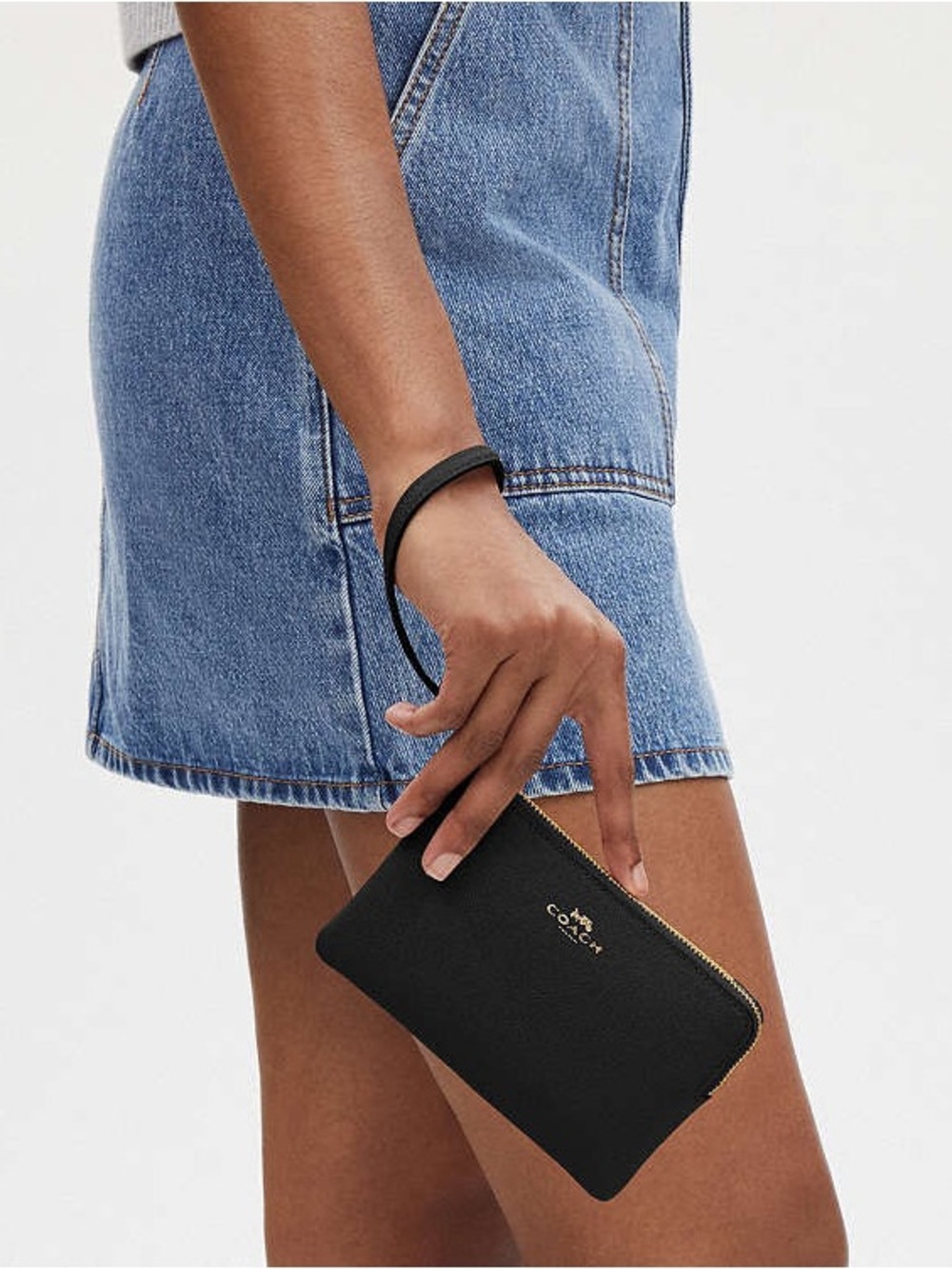 Coach Black Leather Wristlet with Gold Logo